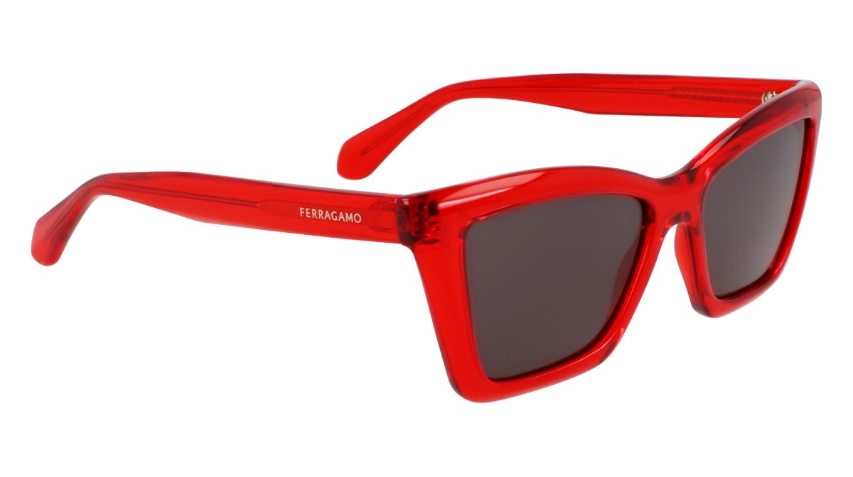 Sonnenbrillen Salvatore Ferragamo SF2039SE (616) farbe transparent red form rechteckig gläser solid grey