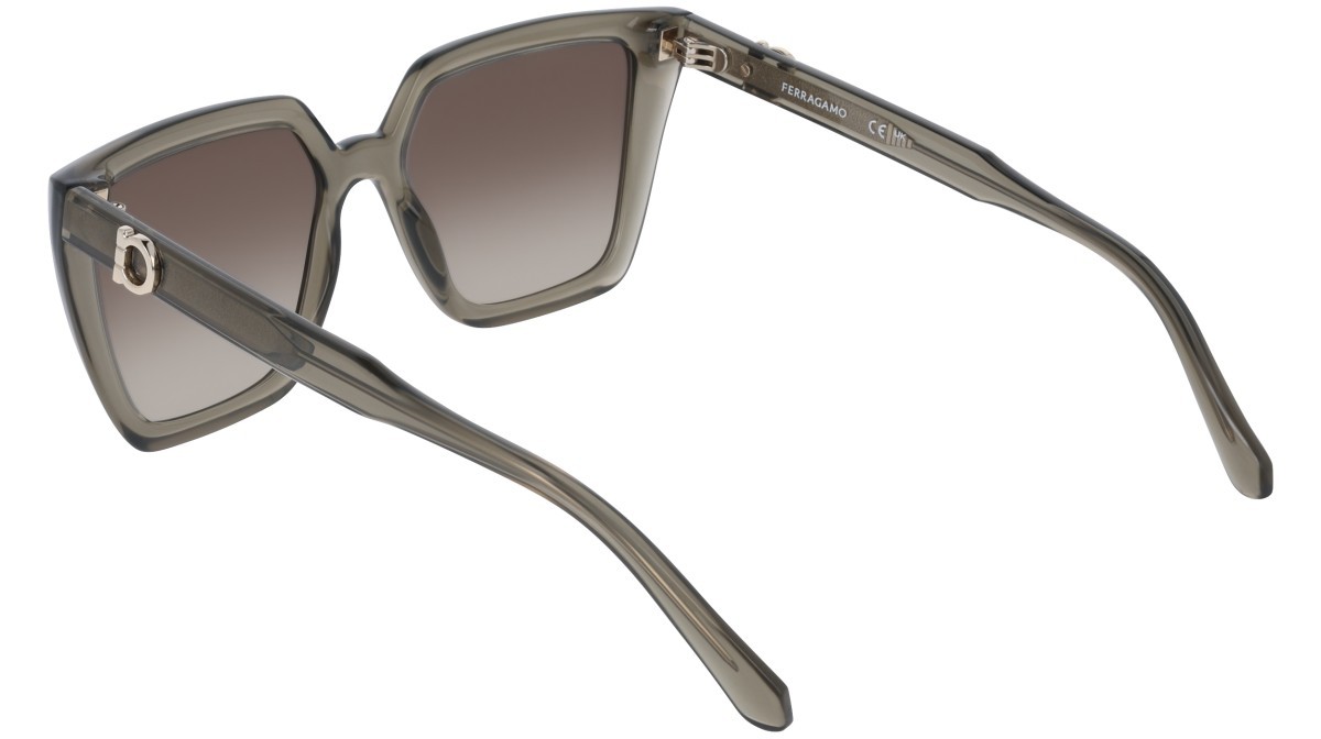 Sunglasses Salvatore Ferragamo SF2058SE (320) color transparent khaki shape rectangle lenses gradient grey brown