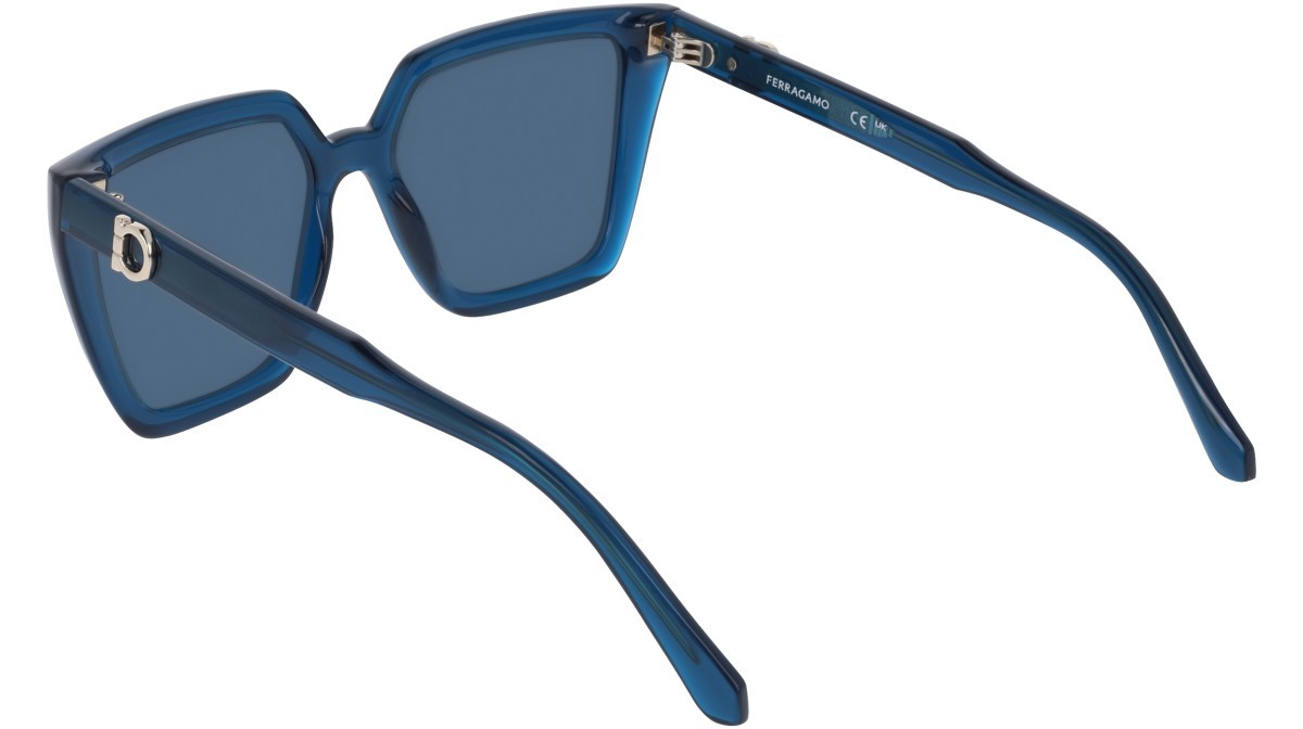 Sunglasses Salvatore Ferragamo SF2058SE (432) color transparent blue shape rectangle lenses solid blue