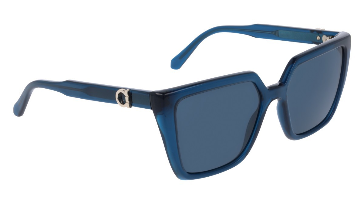 Sunglasses Salvatore Ferragamo SF2058SE (432) color transparent blue shape rectangle lenses solid blue