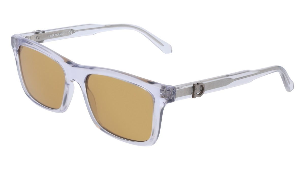 Sunglasses Salvatore Ferragamo SF2060SE (020) color transparent grey shape rectangle lenses solid ochre