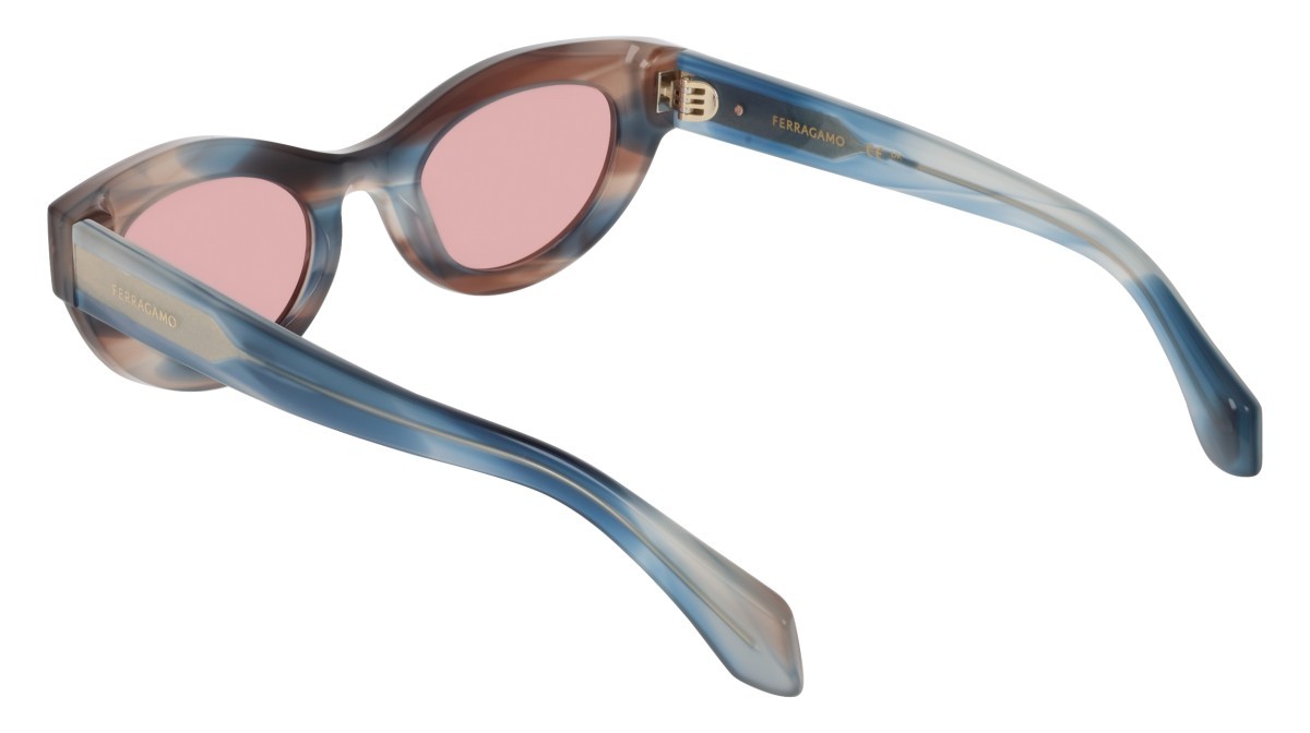 Sunglasses Salvatore Ferragamo SF2062SE (314) color striped sand blue shape cat eye lenses solid pink