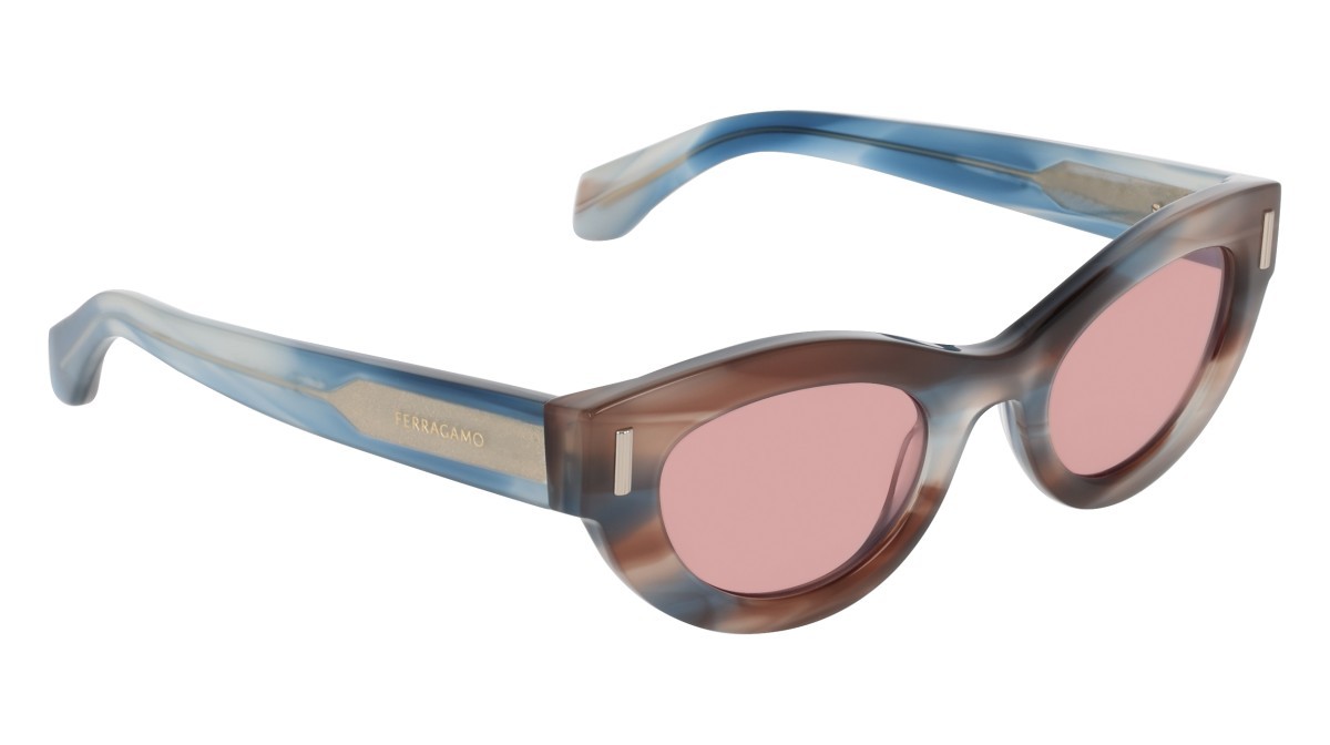 Sunglasses Salvatore Ferragamo SF2062SE (314) color striped sand blue shape cat eye lenses solid pink
