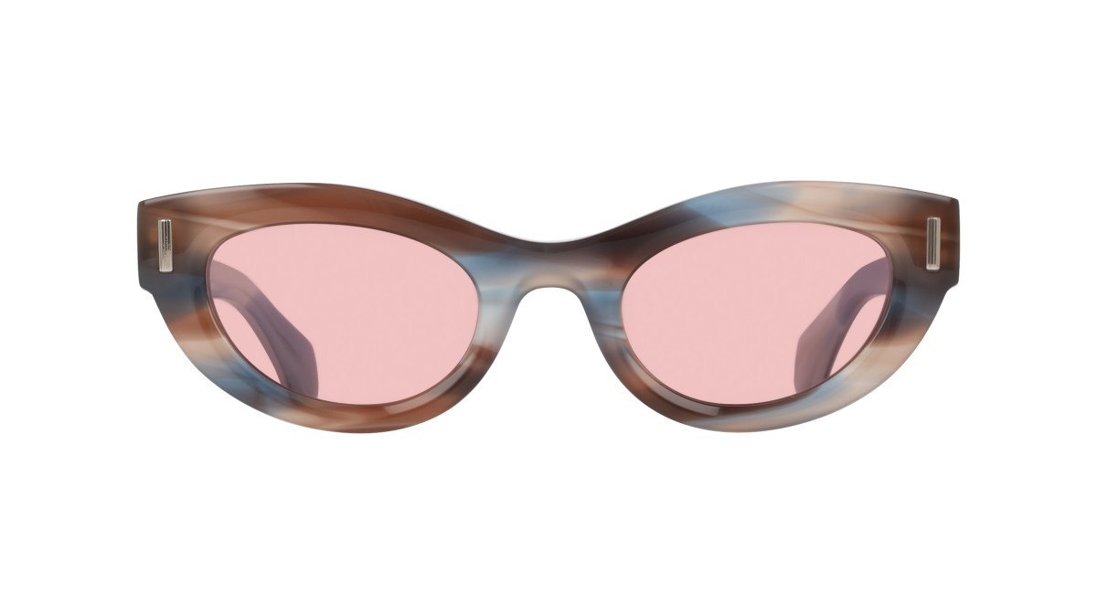 Sunglasses Salvatore Ferragamo SF2062SE (314) color striped sand blue shape cat eye lenses solid pink