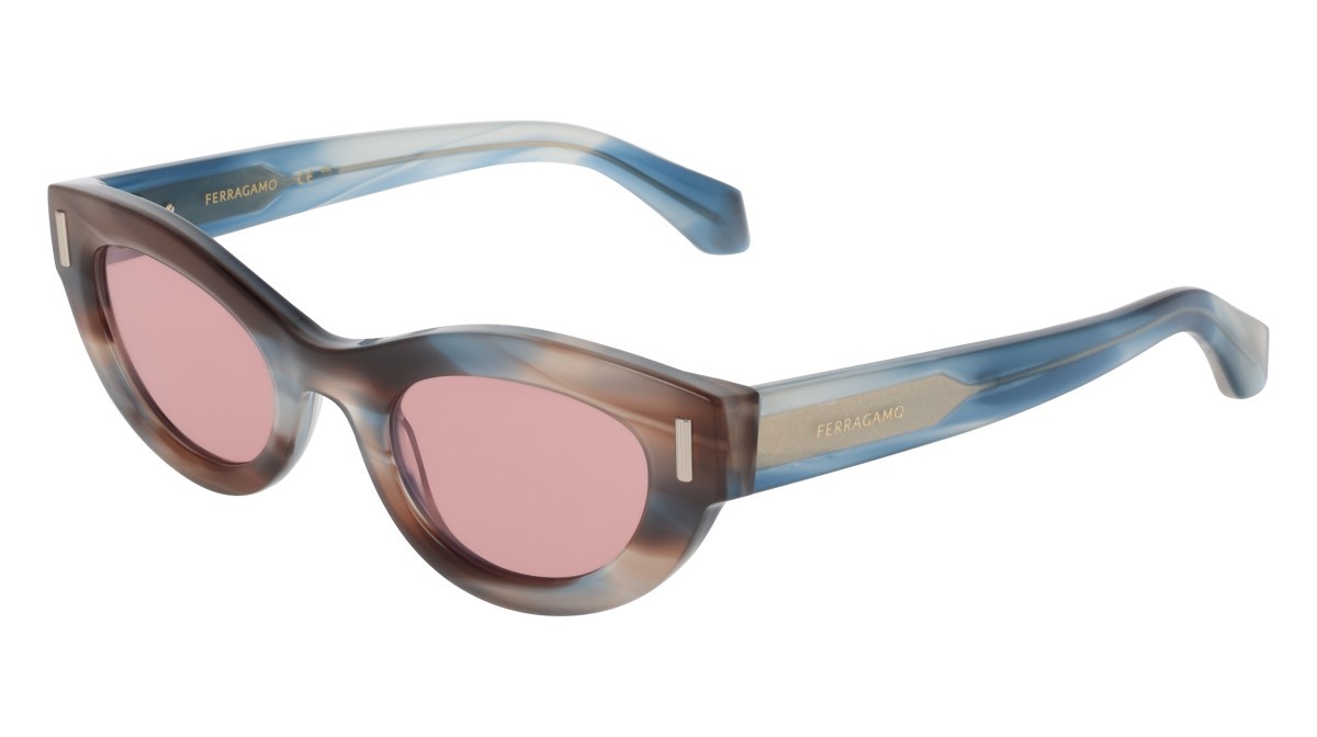 Sunglasses Salvatore Ferragamo SF2062SE (314) color striped sand blue shape cat eye lenses solid pink