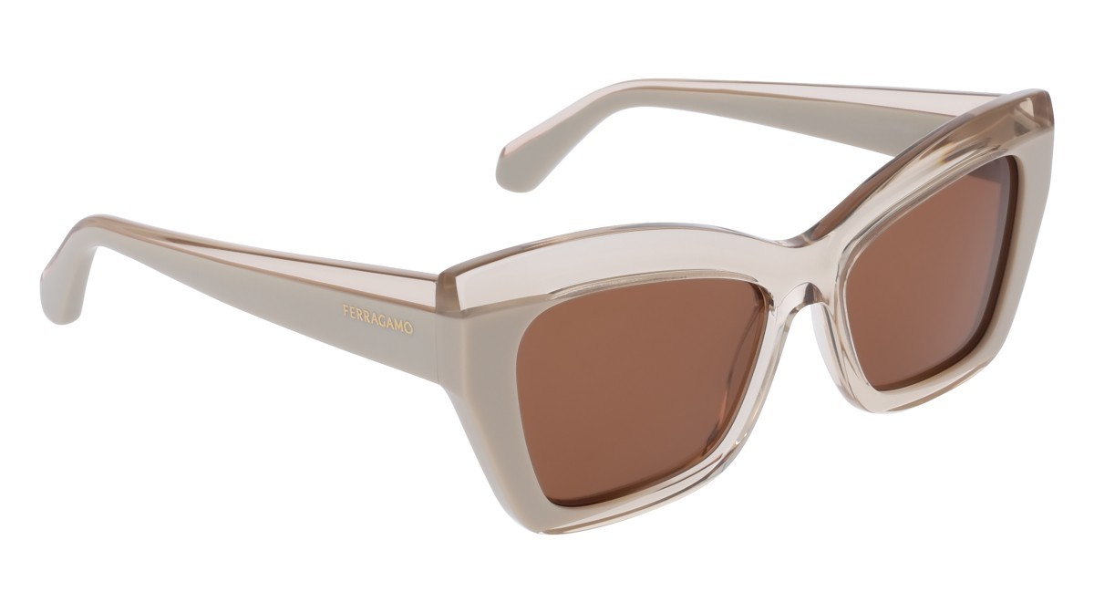 Sunglasses Salvatore Ferragamo SF2065S (260) color transparent beige/beige shape butterfly lenses solid brown