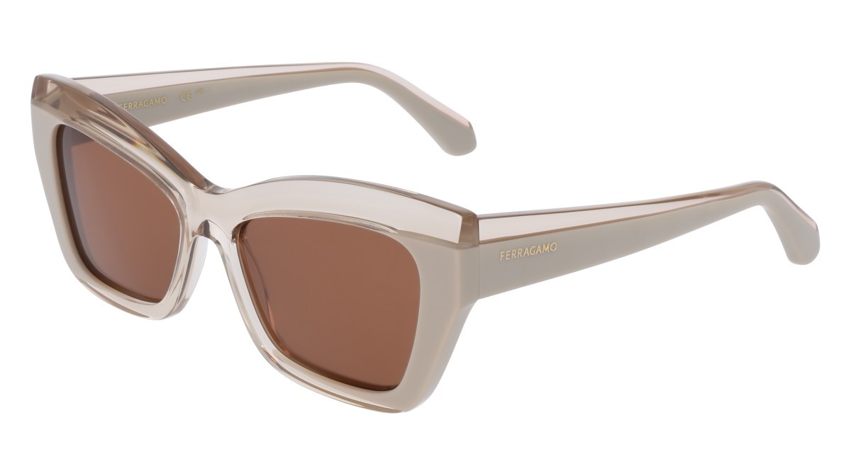 Sunglasses Salvatore Ferragamo SF2065S (260) color transparent beige/beige shape butterfly lenses solid brown