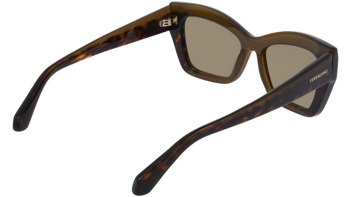 Sunglasses Salvatore Ferragamo SF2065S (338) color opaline khaki/dark tortoise shape butterfly lenses solid khaki