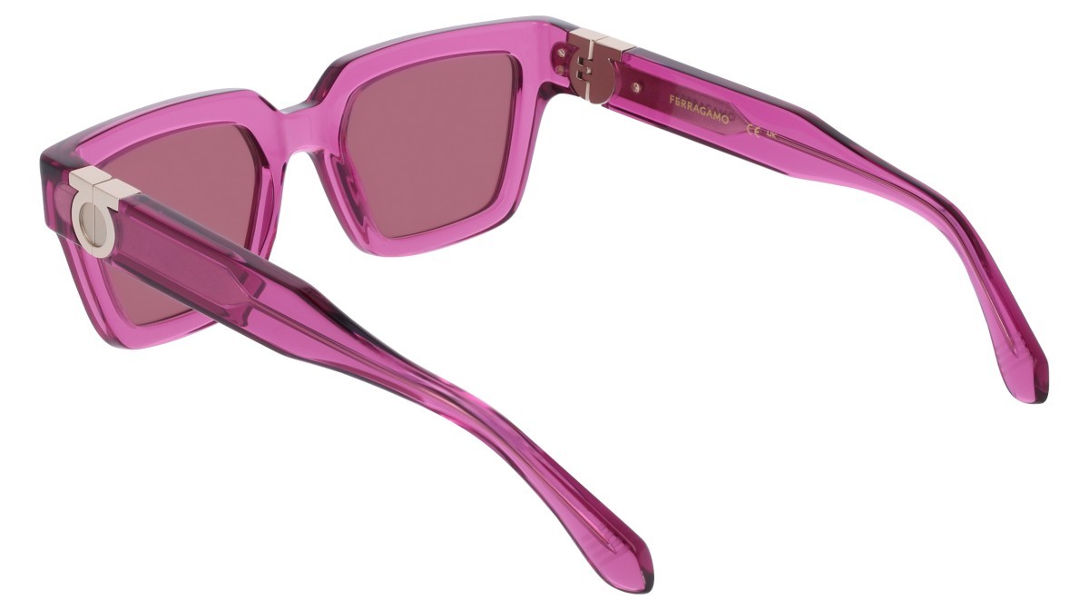Sunglasses Salvatore Ferragamo SF2066S (665) color transparent cyclamen shape square lenses solid plum
