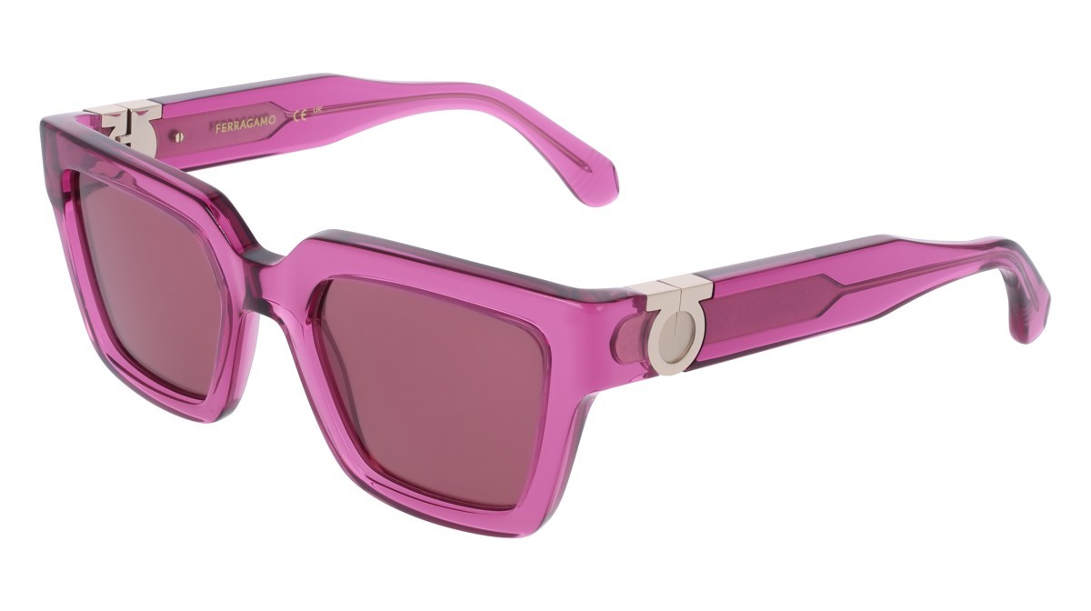 Sunglasses Salvatore Ferragamo SF2066S (665) color transparent cyclamen shape square lenses solid plum