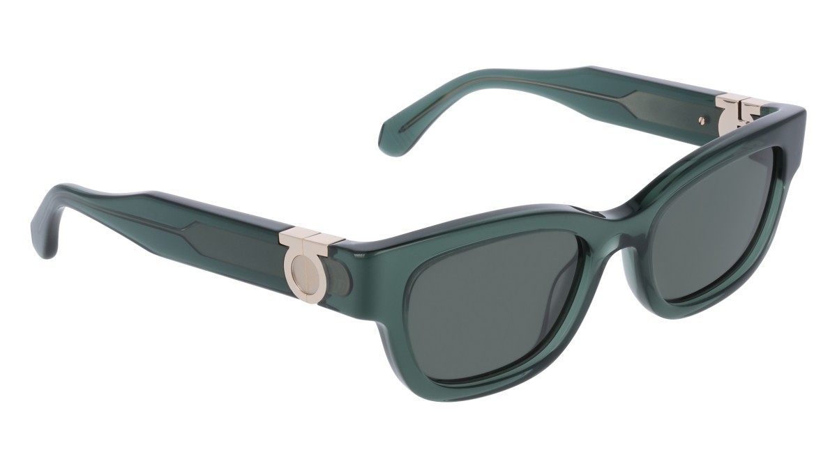 Sunglasses Salvatore Ferragamo SF2067S (317) color transparent green shape rectangle lenses solid green