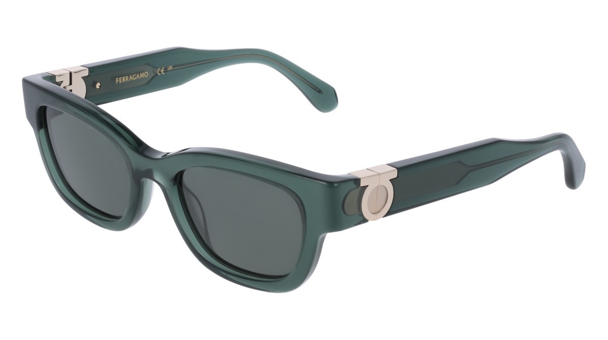 Sunglasses Salvatore Ferragamo SF2067S (317) color transparent green shape rectangle lenses solid green