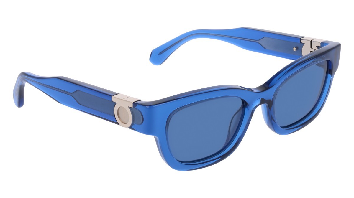 Occhiali da sole Salvatore Ferragamo SF2067S (432) colore transparent blue forma rettangolare lenti solid blue