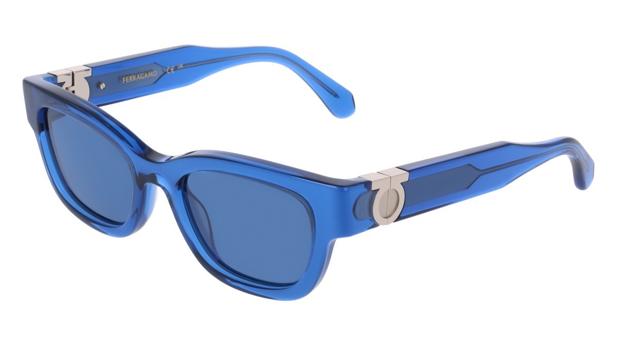 Occhiali da sole Salvatore Ferragamo SF2067S (432) colore transparent blue forma rettangolare lenti solid blue