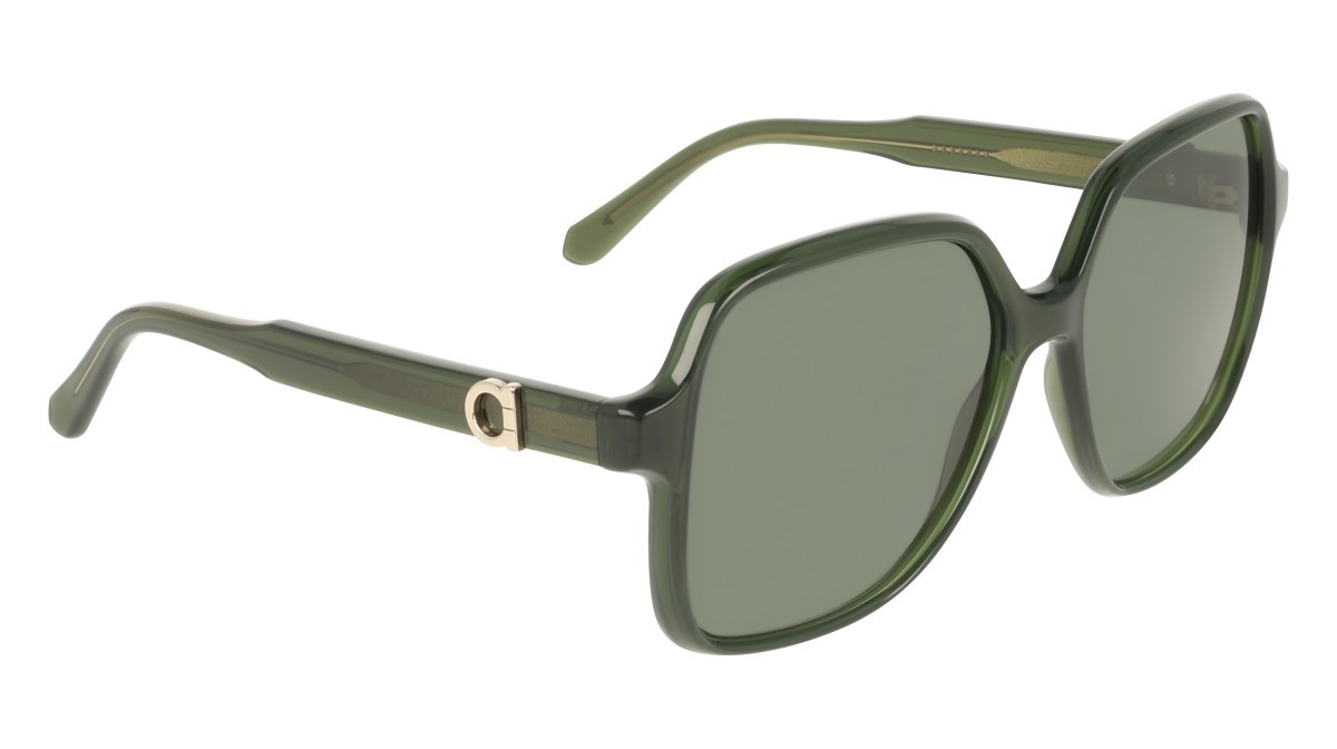 Sunglasses Salvatore Ferragamo SF2069SE (317) color transparent green shape rectangle lenses solid green