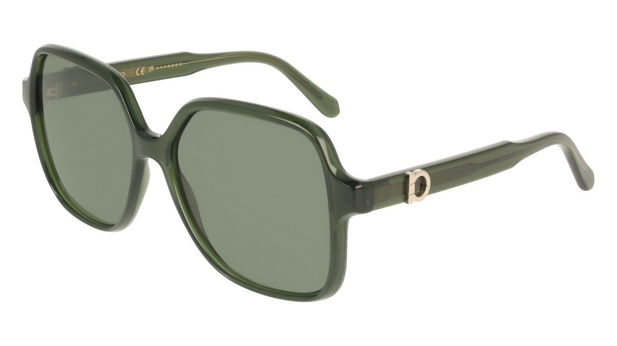 Sunglasses Salvatore Ferragamo SF2069SE (317) color transparent green shape rectangle lenses solid green