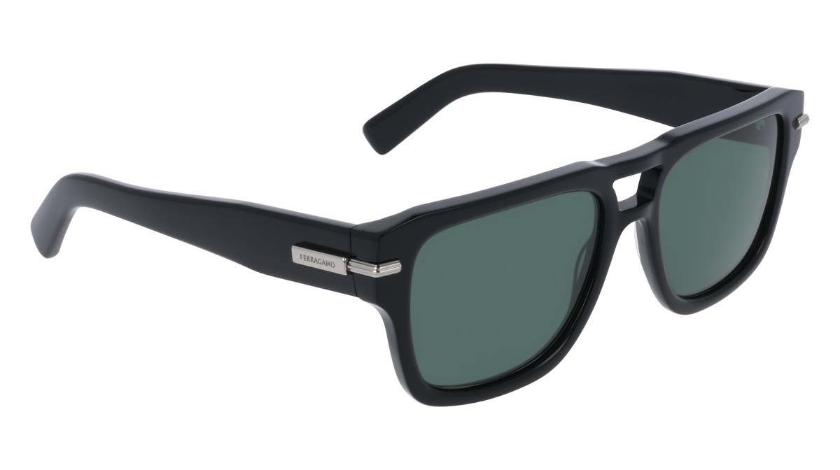 Sunglasses Salvatore Ferragamo SF2070S (001) color black shape rectangle lenses solid green