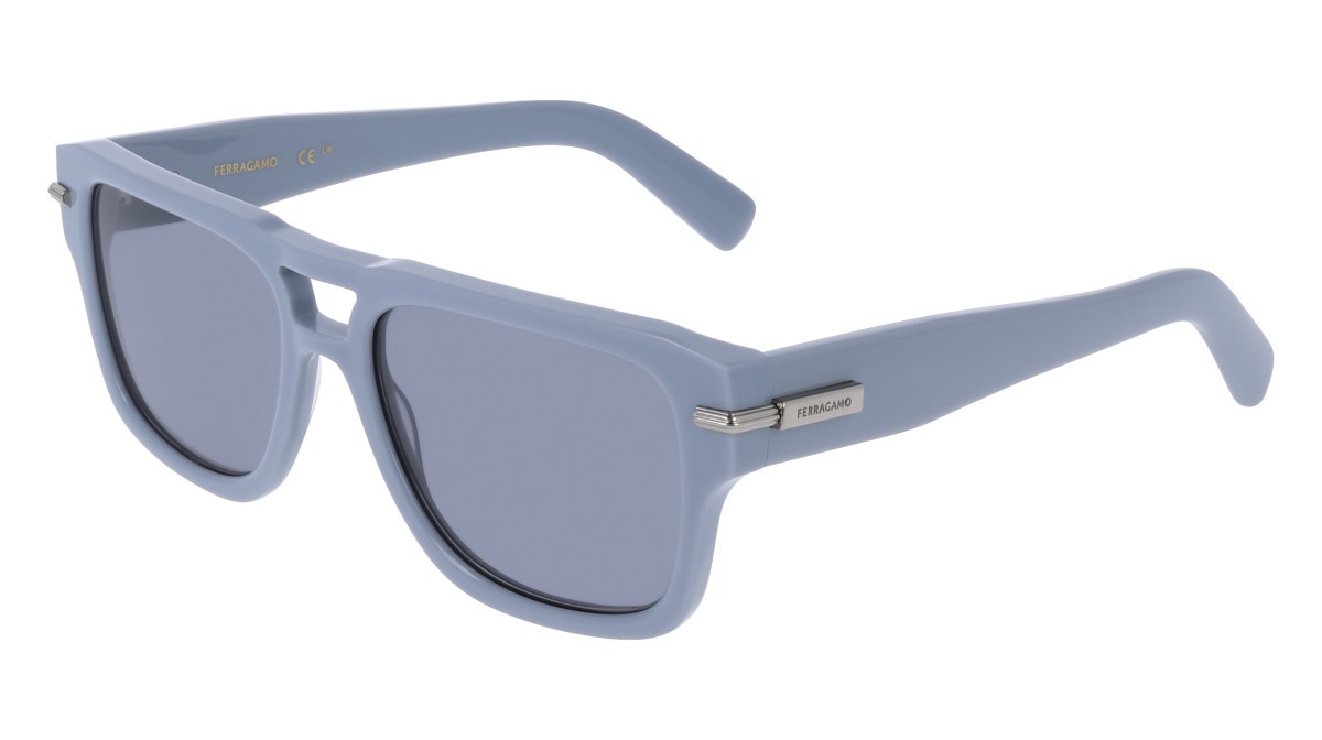 Sunglasses Salvatore Ferragamo SF2070S (452) color azure shape rectangle lenses solid grey