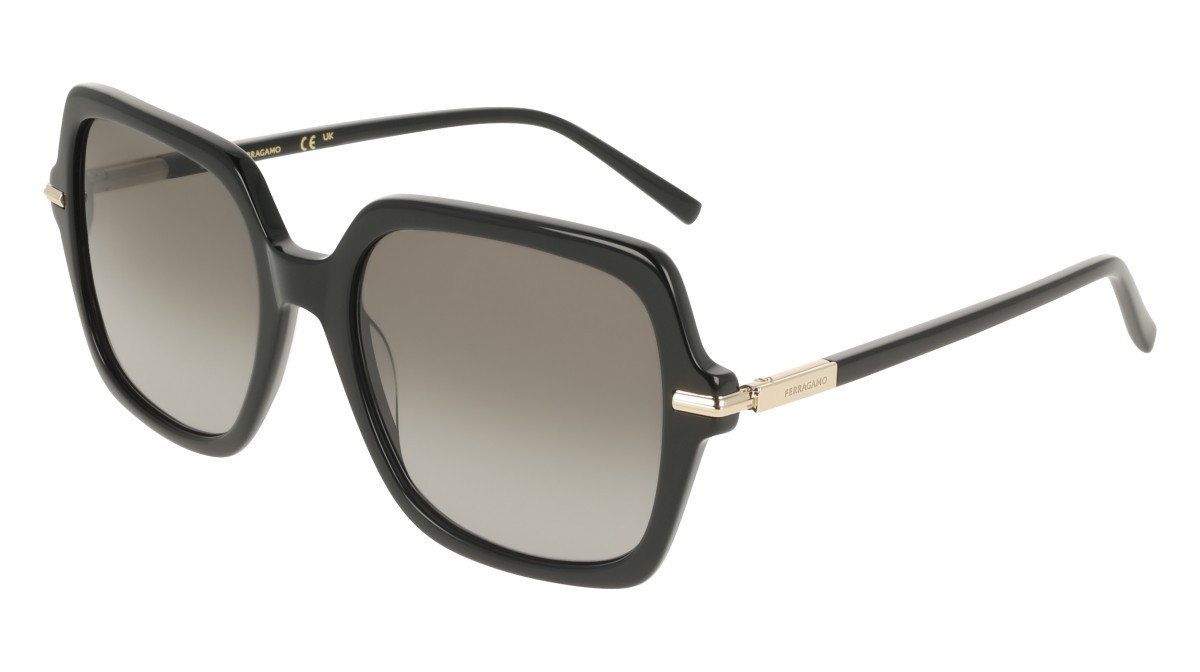 Sunglasses Salvatore Ferragamo SF2076S (001) color black shape rectangle lenses gradient grey
