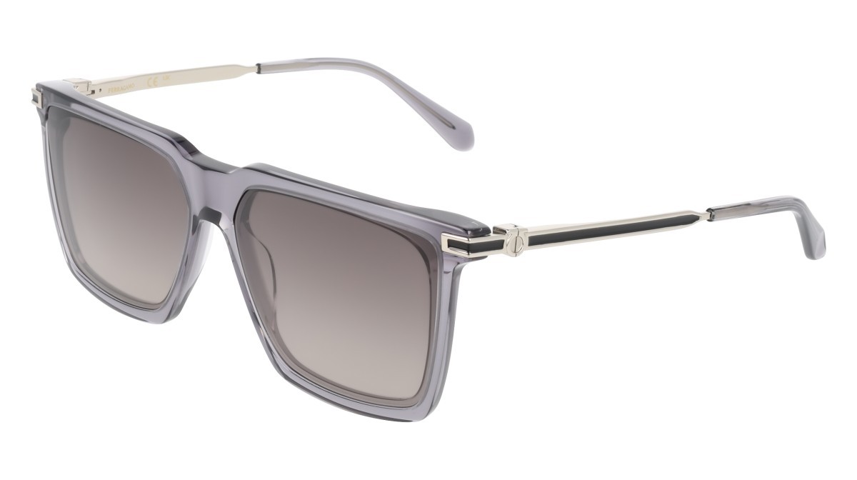 Occhiali da sole Salvatore Ferragamo SF2077SLBI (020) colore transparent grey forma quadrato lenti gradient light grey grey