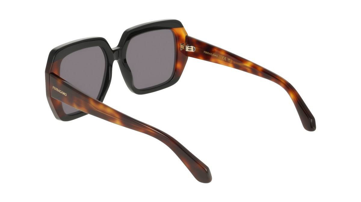 Sunglasses Salvatore Ferragamo SF2081S (006) color black/tortoise shape rectangle lenses solid grey