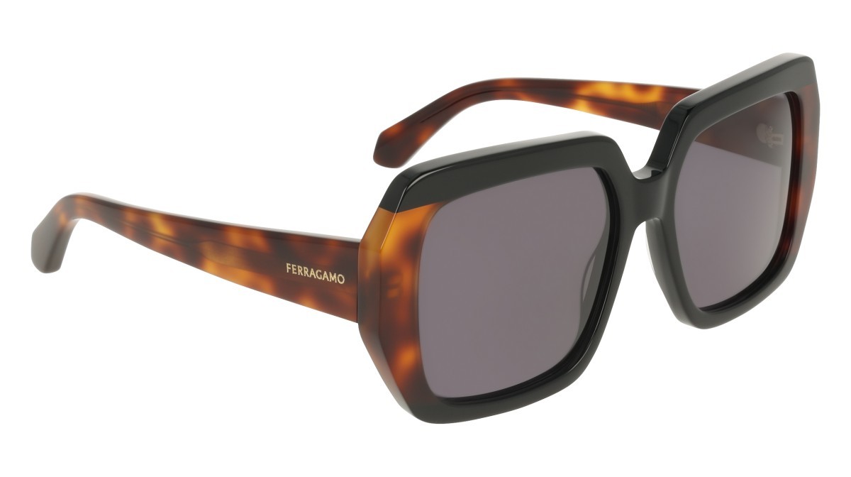Sunglasses Salvatore Ferragamo SF2081S (006) color black/tortoise shape rectangle lenses solid grey