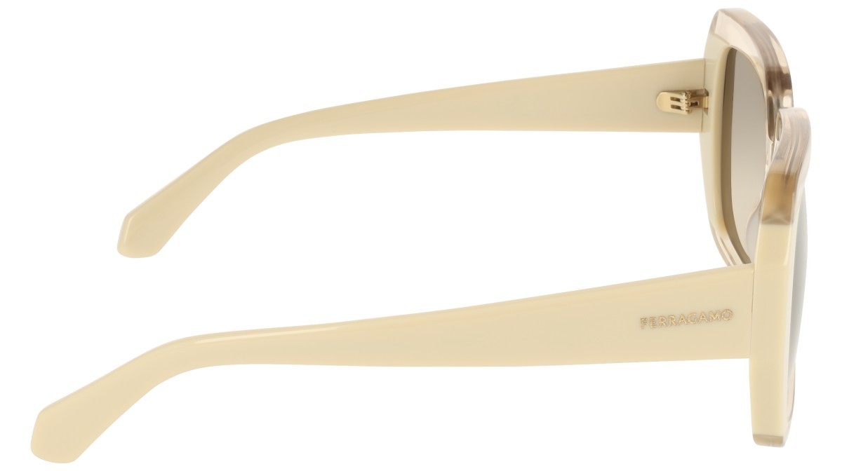 Sunglasses Salvatore Ferragamo SF2081S (260) color transparent beige/ beige shape rectangle lenses brown gradient