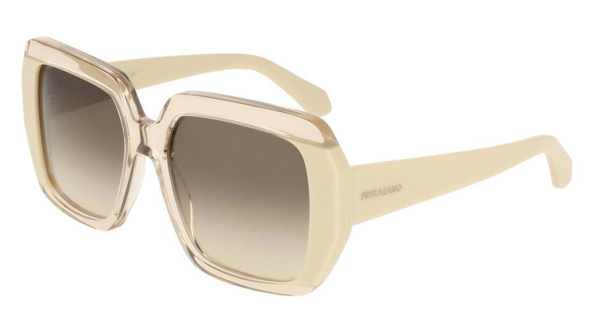 Sunglasses Salvatore Ferragamo SF2081S (260) color transparent beige/ beige shape rectangle lenses brown gradient