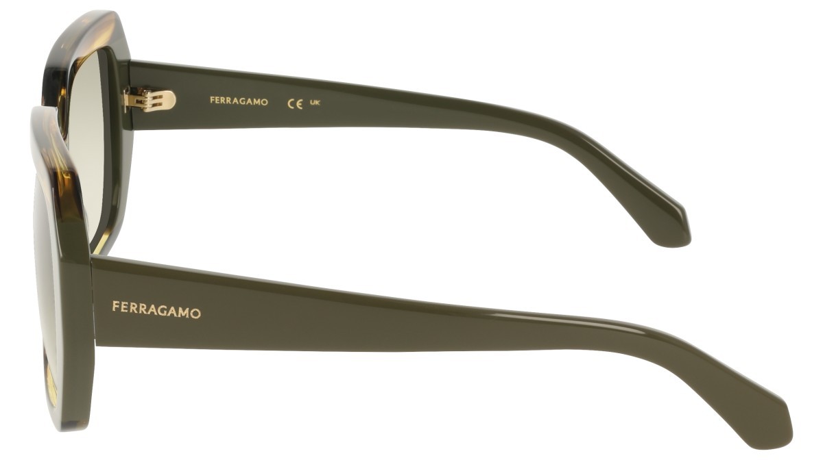 Sunglasses Salvatore Ferragamo SF2081S (322) color striped khaki/green shape rectangle lenses gradient green
