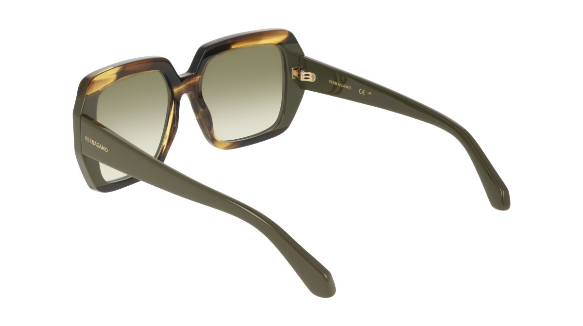Sunglasses Salvatore Ferragamo SF2081S (322) color striped khaki/green shape rectangle lenses gradient green