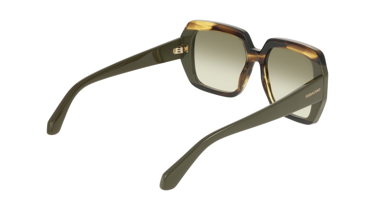 Sunglasses Salvatore Ferragamo SF2081S (322) color striped khaki/green shape rectangle lenses gradient green