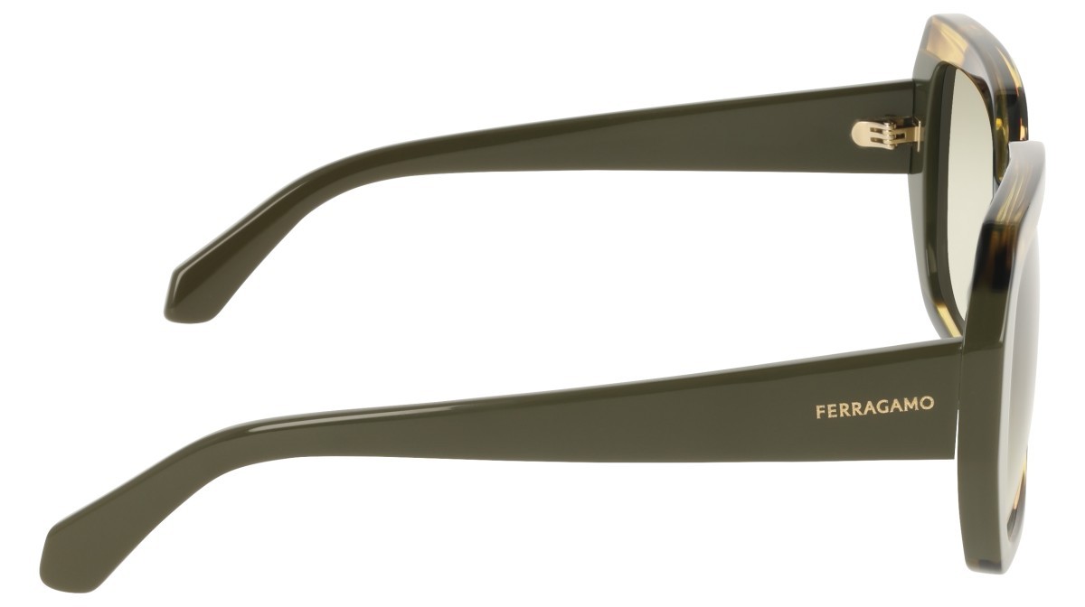 Sunglasses Salvatore Ferragamo SF2081S (322) color striped khaki/green shape rectangle lenses gradient green
