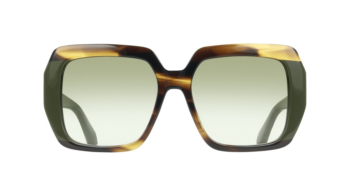 Sunglasses Salvatore Ferragamo SF2081S (322) color striped khaki/green shape rectangle lenses gradient green