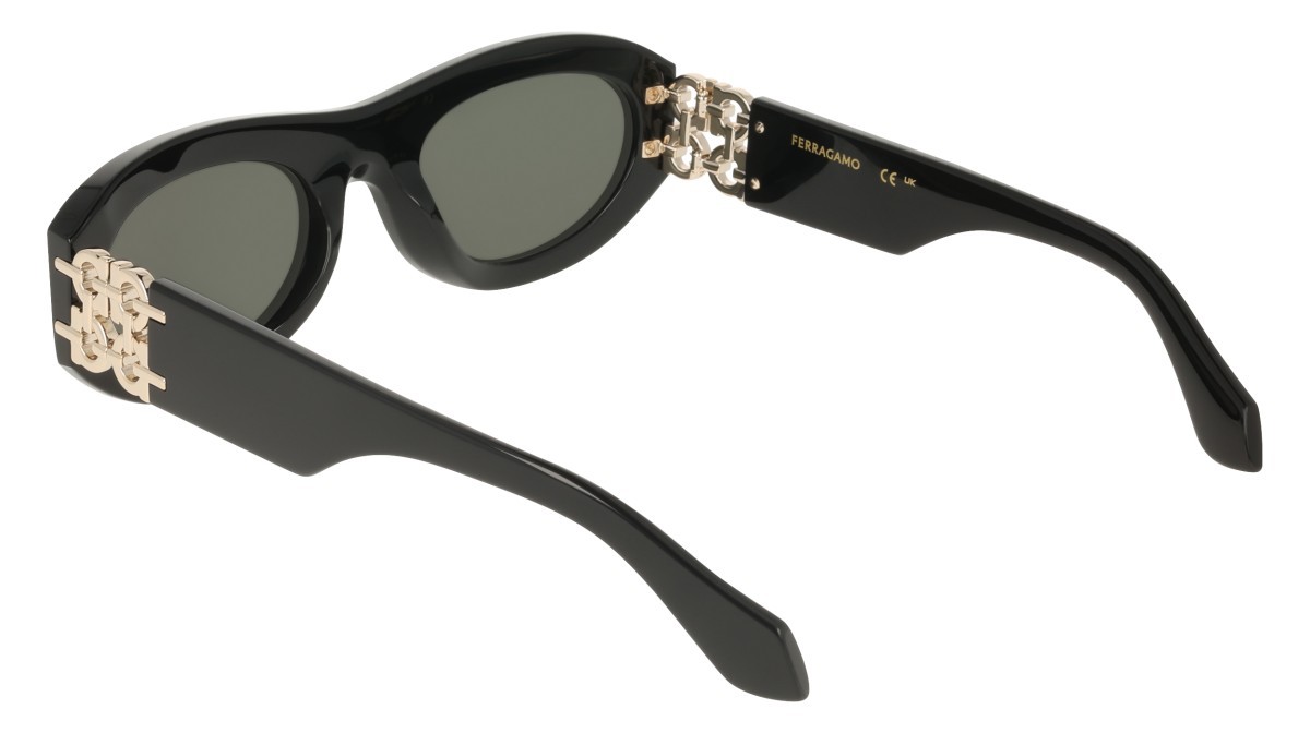 Sunglasses Salvatore Ferragamo SF2082SE (001) color black shape oval lenses solid grey