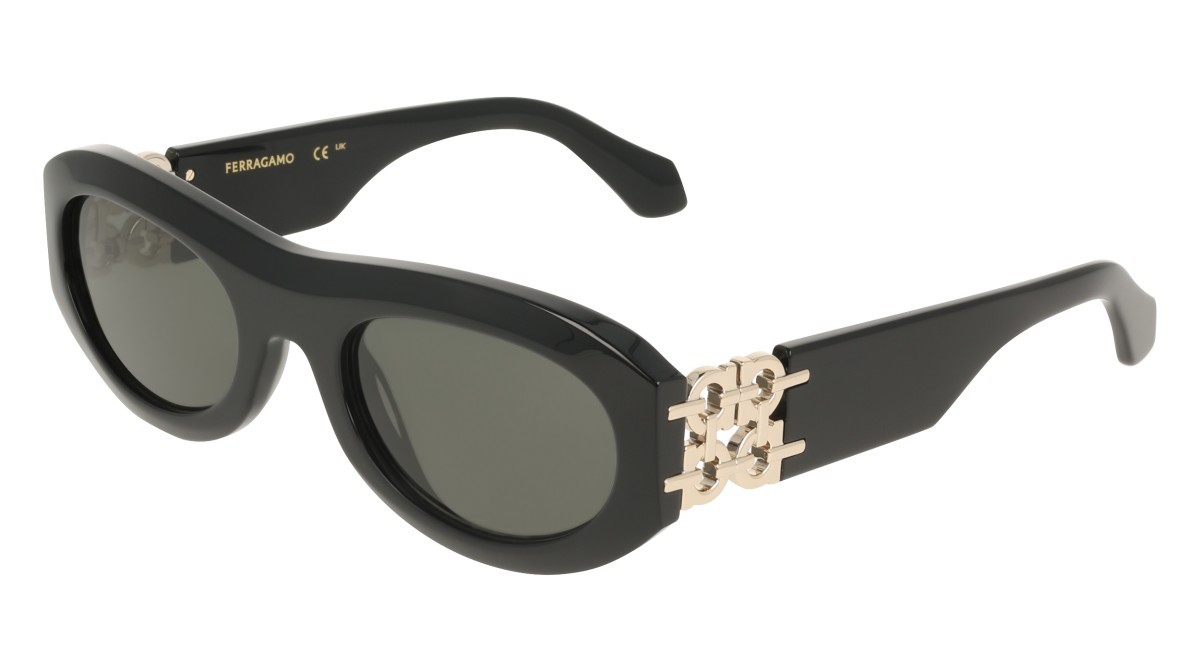 Sunglasses Salvatore Ferragamo SF2082SE (001) color black shape oval lenses solid grey