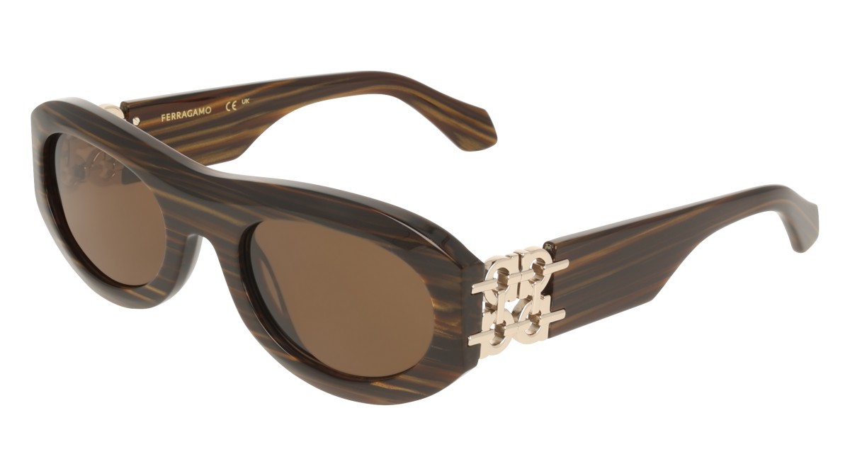 Occhiali da sole Salvatore Ferragamo SF2082SE (223) colore tiger eye forma ovale lenti solid brown