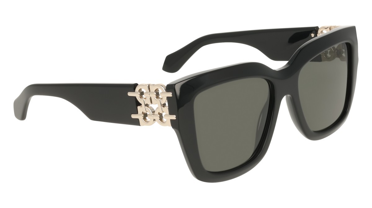 Sunglasses Salvatore Ferragamo SF2083SE (001) color black shape rectangle lenses solid grey