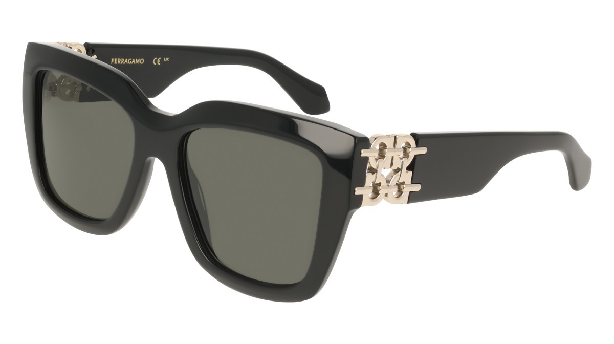 Sunglasses Salvatore Ferragamo SF2083SE (001) color black shape rectangle lenses solid grey