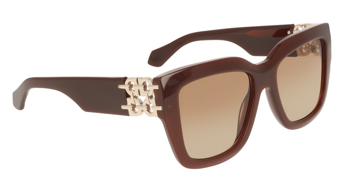 Sunglasses Salvatore Ferragamo SF2083SE (210) color dark brown shape rectangle lenses gradient brown beige