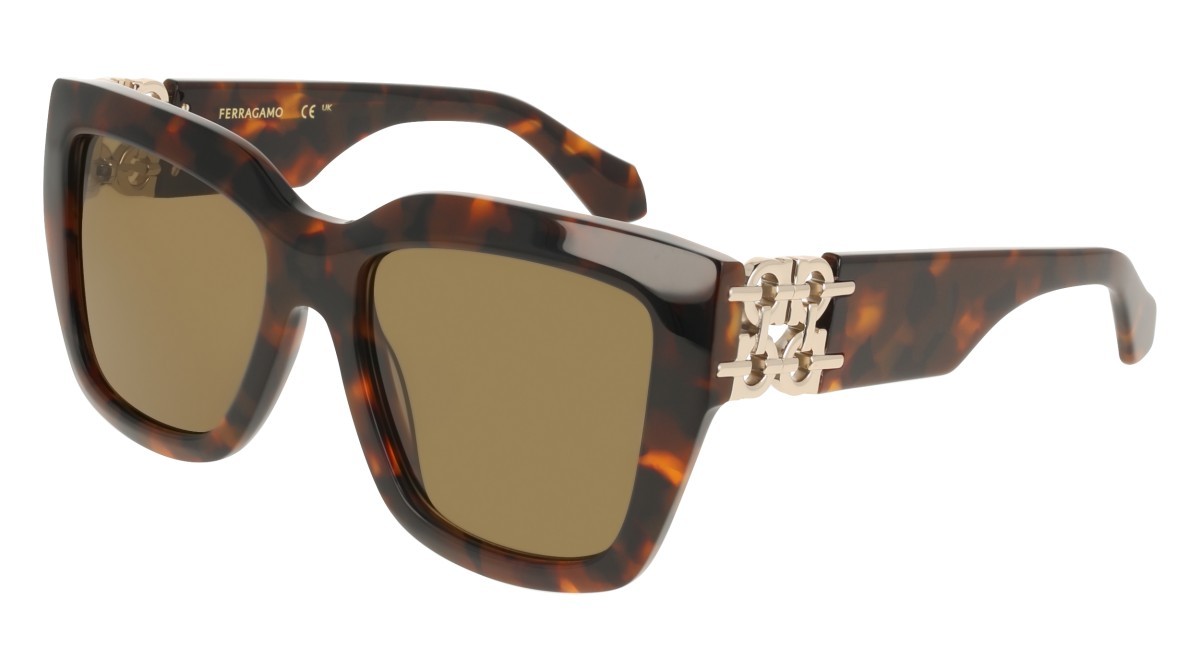 Sunglasses Salvatore Ferragamo SF2083SE (219) color brown tortoise shape rectangle lenses solid khaki