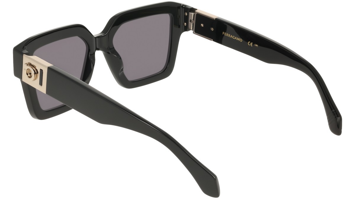 Sunglasses Salvatore Ferragamo SF2084S (001) color black shape rectangle lenses solid grey