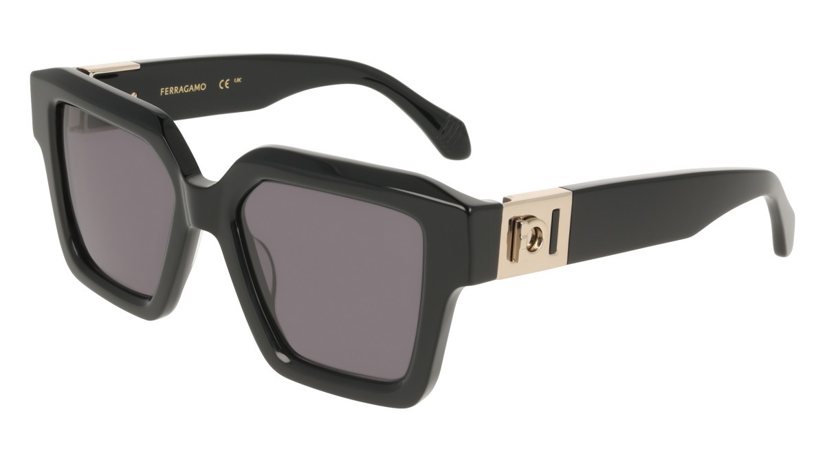 Sunglasses Salvatore Ferragamo SF2084S (001) color black shape rectangle lenses solid grey