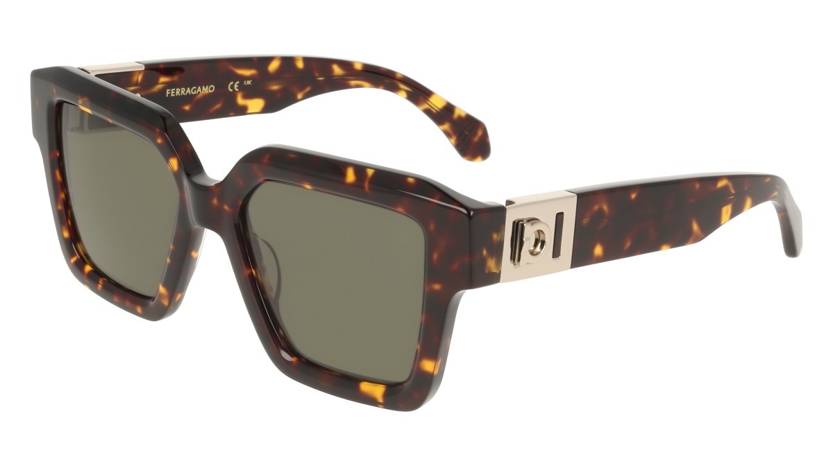 Sunglasses Salvatore Ferragamo SF2084S (242) color dark tortoise shape rectangle lenses solid green