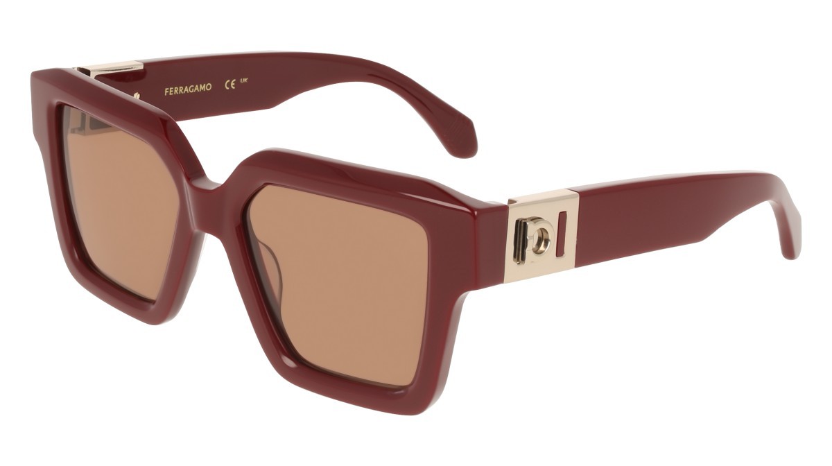 Sunglasses Salvatore Ferragamo SF2084S (606) color burgundy shape rectangle lenses solid brown