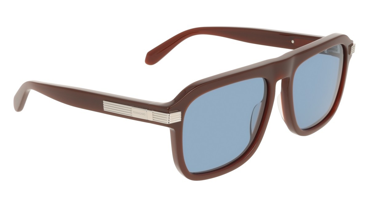 Sunglasses Salvatore Ferragamo SF2087S (210) color dark brown shape rectangle lenses solid azure