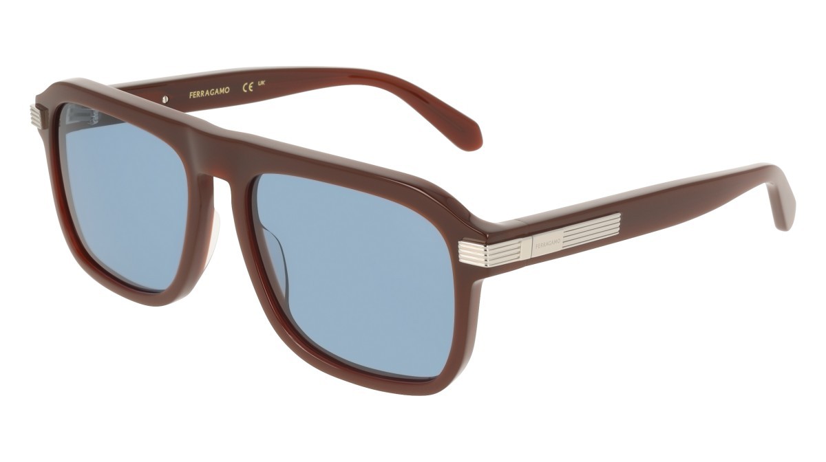 Sunglasses Salvatore Ferragamo SF2087S (210) color dark brown shape rectangle lenses solid azure