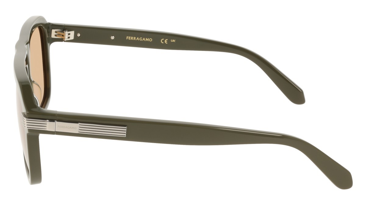 Occhiali da sole Salvatore Ferragamo SF2087S (320) colore khaki forma rettangolare lenti solid ochre