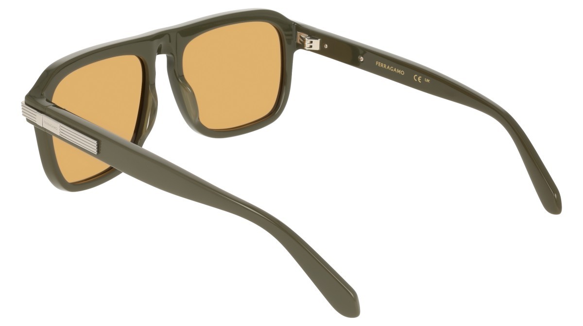 Occhiali da sole Salvatore Ferragamo SF2087S (320) colore khaki forma rettangolare lenti solid ochre