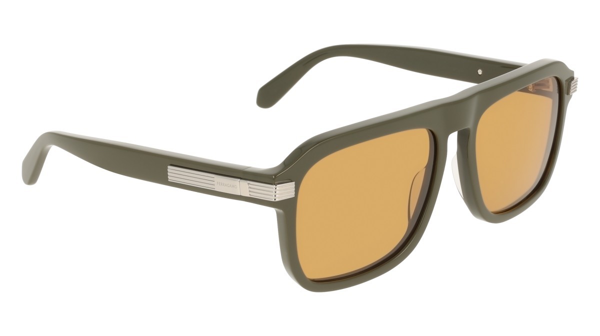 Occhiali da sole Salvatore Ferragamo SF2087S (320) colore khaki forma rettangolare lenti solid ochre