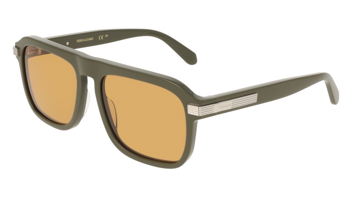 Occhiali da sole Salvatore Ferragamo SF2087S (320) colore khaki forma rettangolare lenti solid ochre